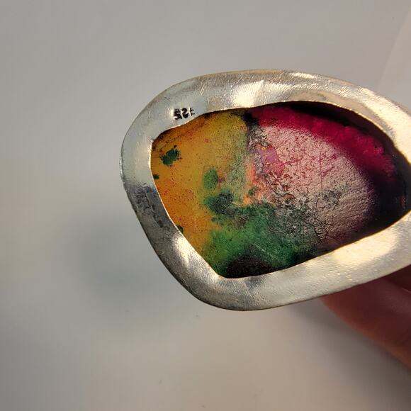 Handmade Fluorite Gemstone Pendant in Sterling Silver Colorful Statement Jewelry - Picture 5 of 10